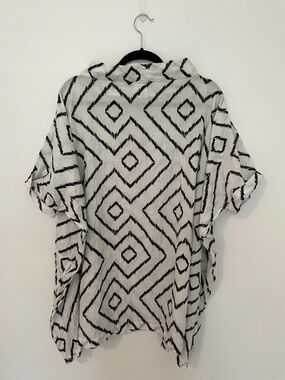 M Square Neetu Malik Top Women OS Black + White Geometric Tunic Top, Lagenlook